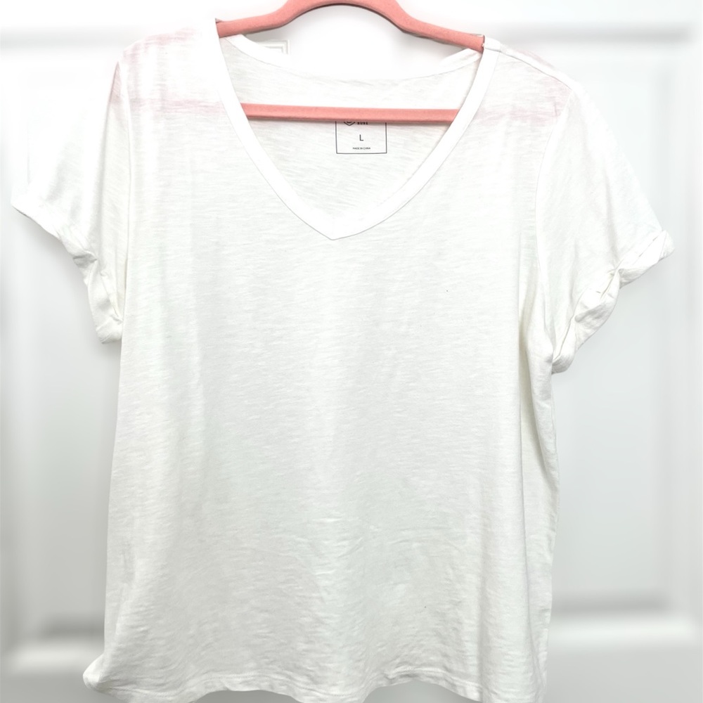 CANDACE CAMERON BURE THE Sunkissed garment dyed linen blend tee, new day white L